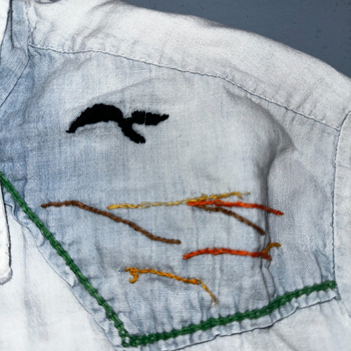 Vintage 70s Kmart Chambray Western Men’s Shirt Size L Embroidery Thrashed Rare