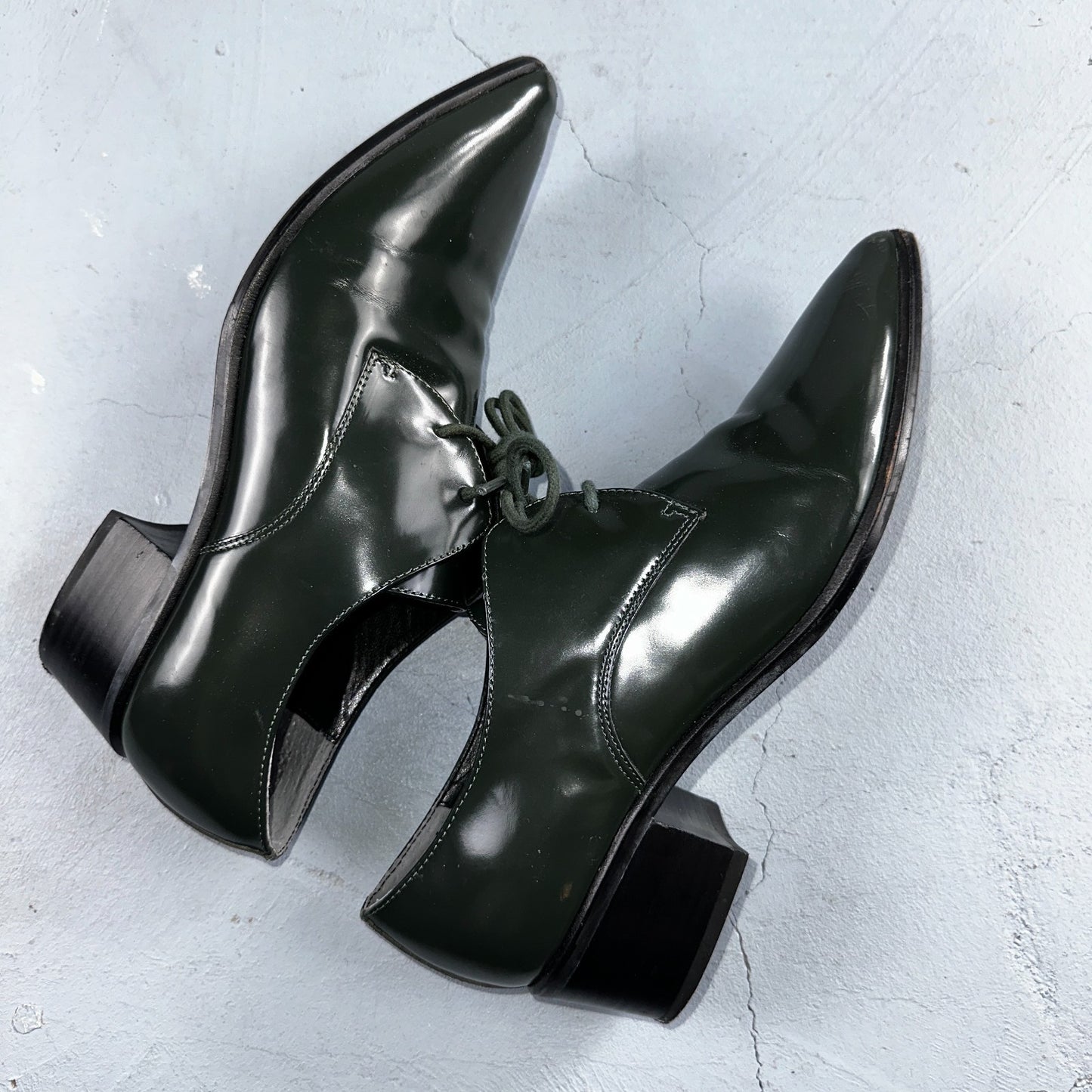 Marc Fisher Women's 10 Green Patent Leather Dress Shoes Boots Heel LACE MLETTA