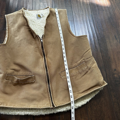 VTG 70s Carhartt Sherpa Lined Vest Mens XLT 6SVL Heavy Duck Canvas Hunting
