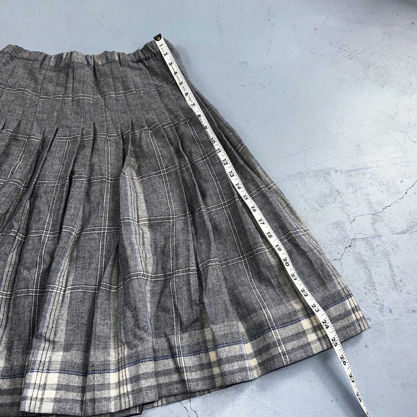 Gray Plaid Original Vintage Wool Pleated Skirt Rockabilly 1960s 50s 60s 26 Waist