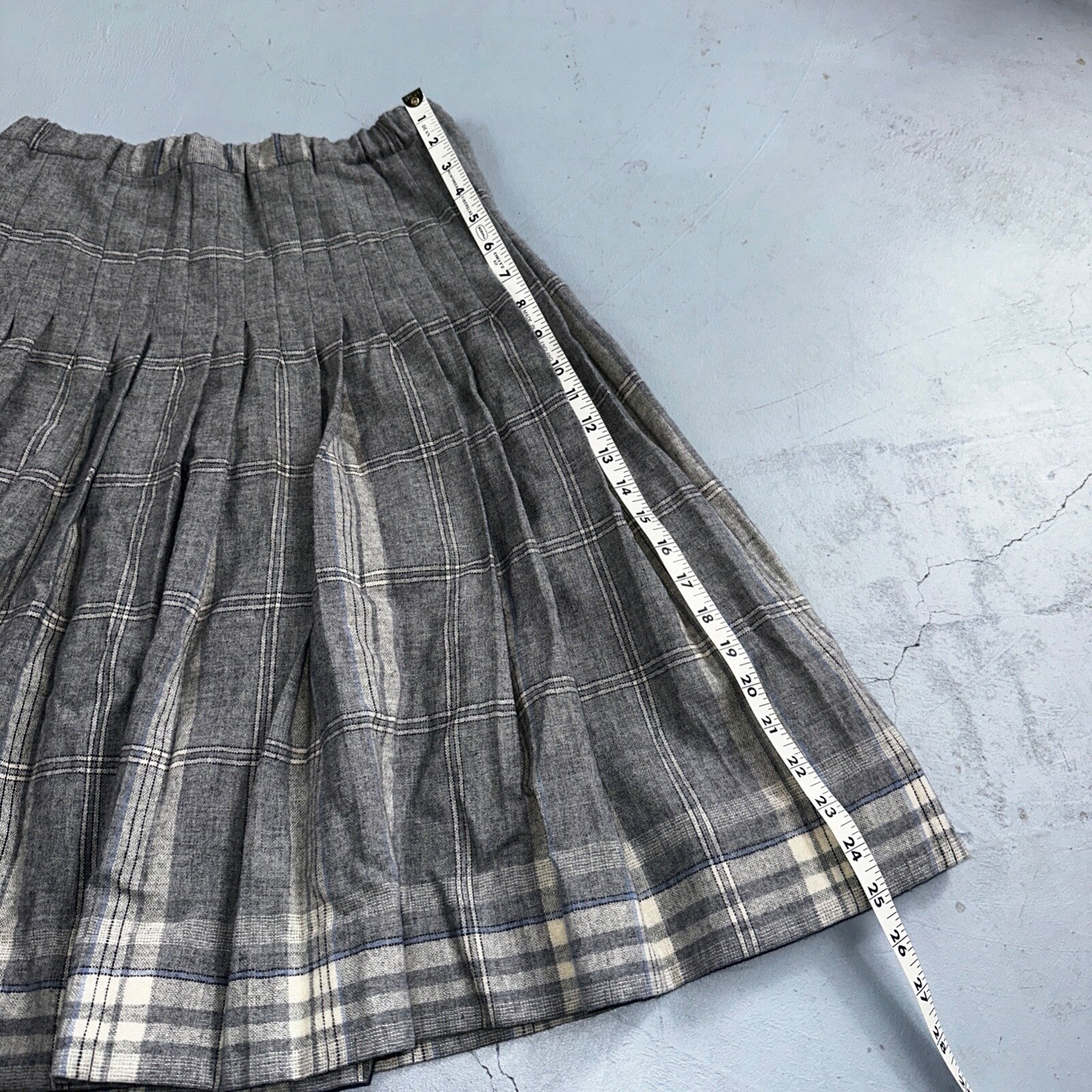 Gray Plaid Original Vintage Wool Pleated Skirt Rockabilly 1960s 50s 60s 26 Waist