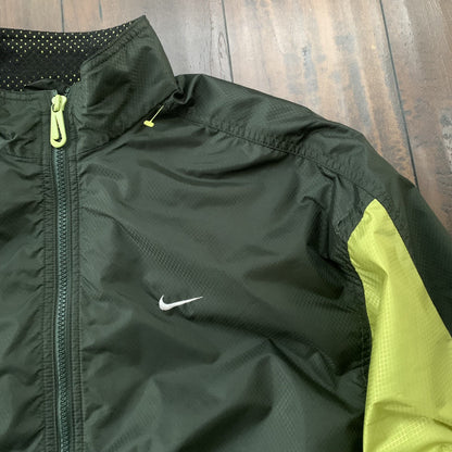 Vintage Nike Womens S 90s Windbreaker Forest Green Zip Pullover Cinch Jacket
