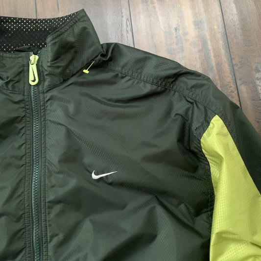 Vintage Nike Womens S 90s Windbreaker Forest Green Zip Pullover Cinch Jacket