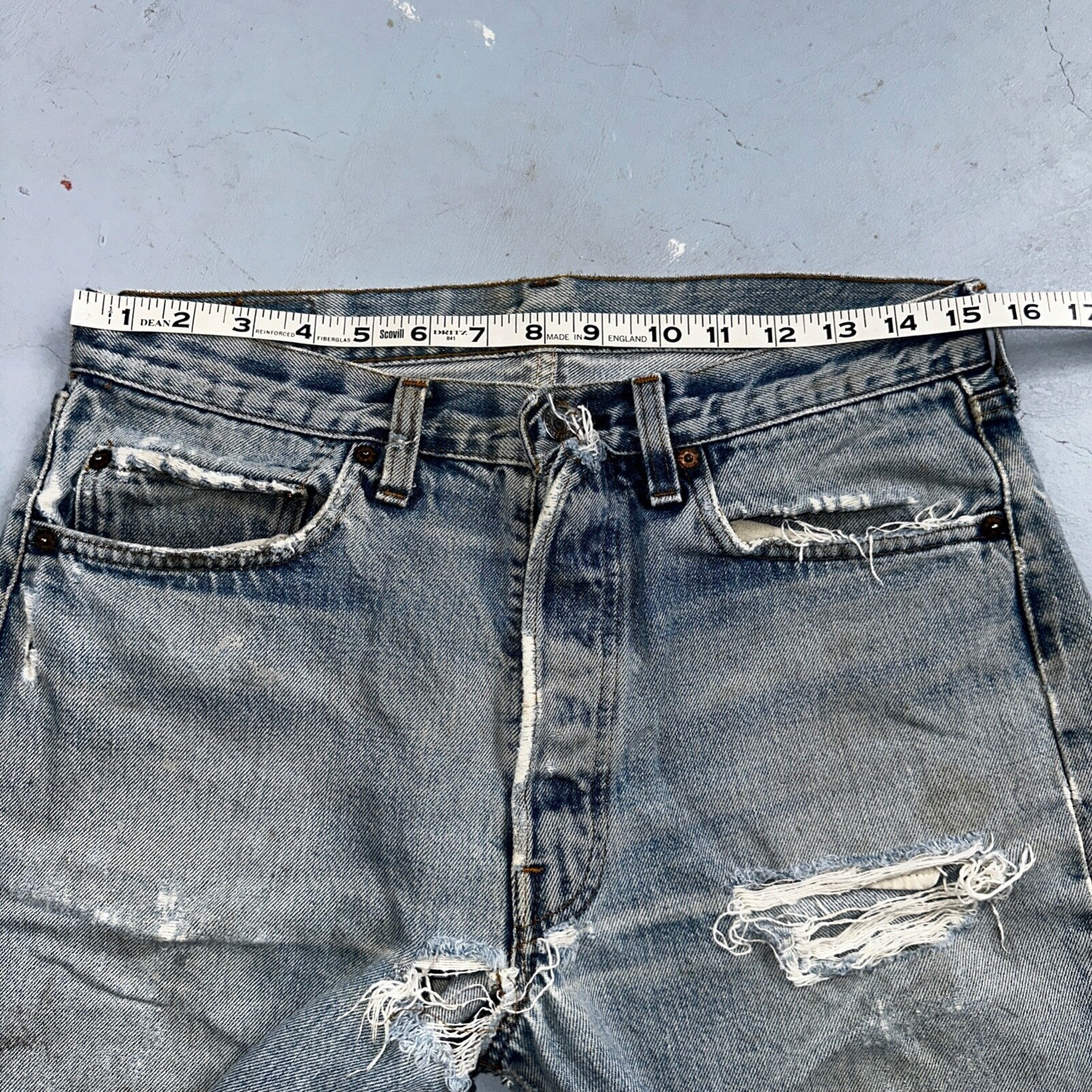 Levis 501 Vintage 80s Redline Selvedge USA XX Jeans Thrashed 33x33 Act 31x30