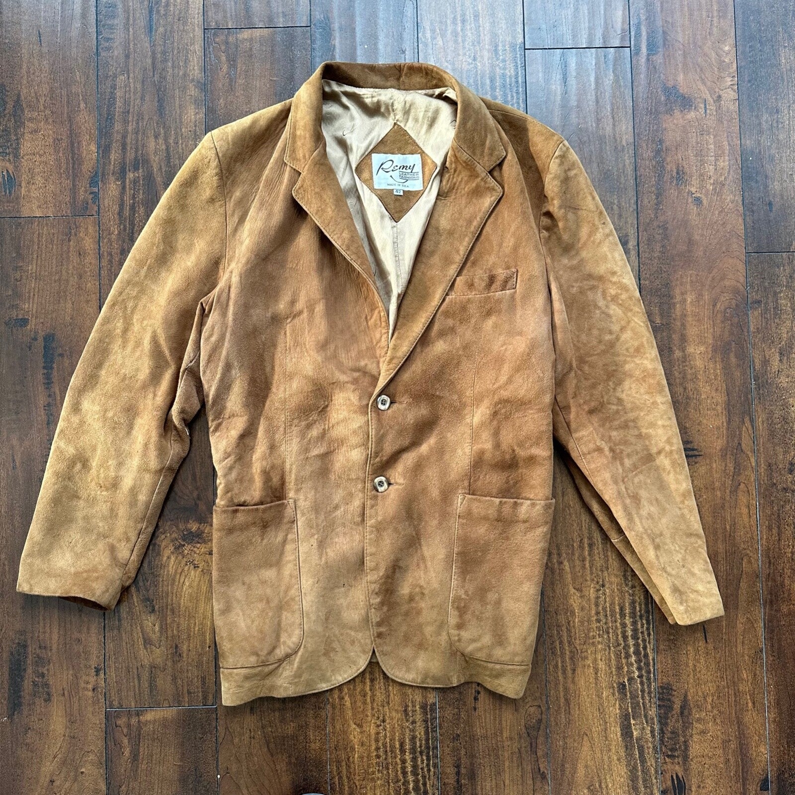 Remy Vintage Brown Suede Leather Jacket Blazer 42 80s 70s Winter Cool Rockabilly