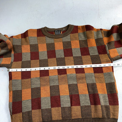 Jos A Bank VTG Mens L Pure Merino Wool Sweater Italy Checkboard 80s Patchwork