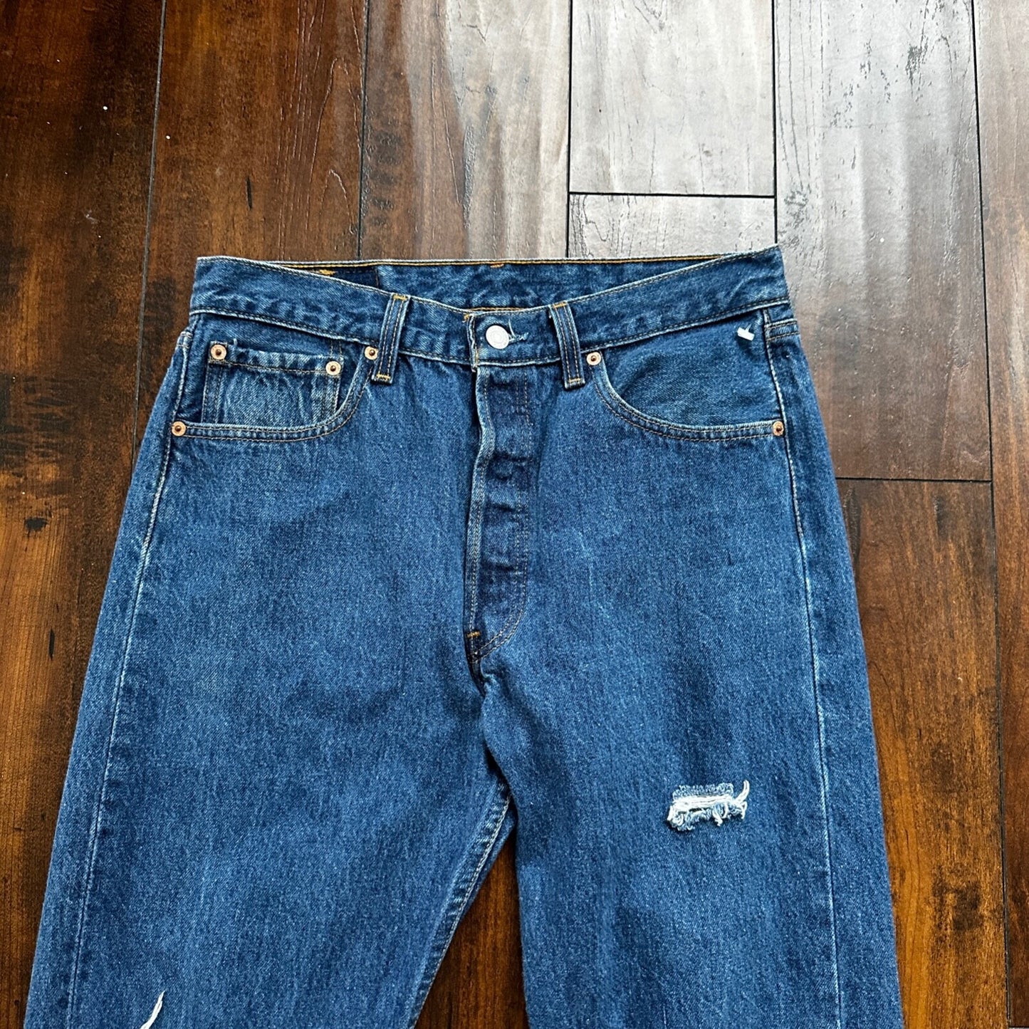 Vintage 90s Levis 501 34x32 USA Blue Denim Jeans Act 30x27 Thrashed Distressed