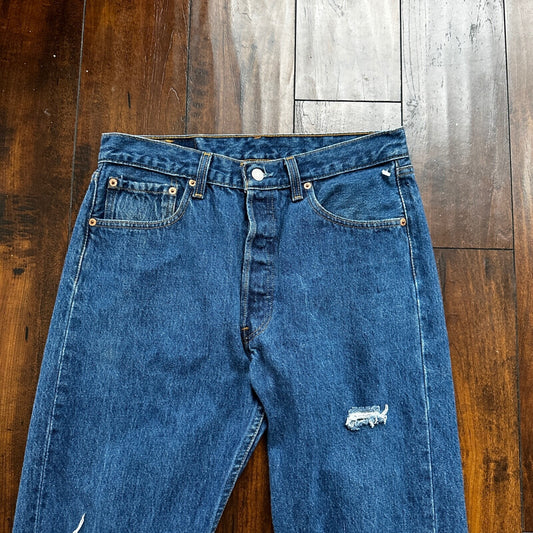 Vintage 90s Levis 501 34x32 USA Blue Denim Jeans Act 30x27 Thrashed Distressed