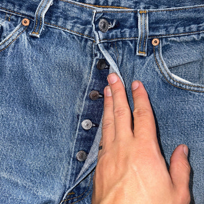 Levis 501 Vintage 90s USA XX Straight Leg Jeans Blue Light Wash 35x33 Act 32x30