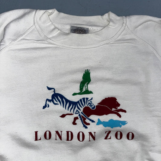 London Zoo UK Sweatshirt 90s VTG Crewneck White Animals Love Raglan Cut Zebra