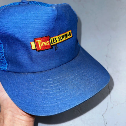 Tires Les Schwab Blue VTG Hat Cap Snapback Hot Wheels Trucker Cool Brand Logo