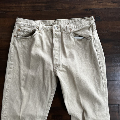 Vintage Levis 501 XX Button Fly 90s 38x34 80s Tag Act 35x34 Tan Cream Bleach