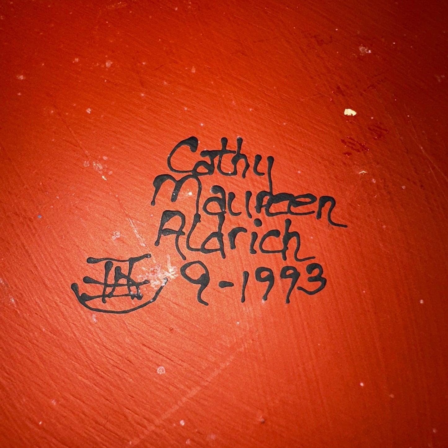 1993 Signed Studio Pottery Plate Bowl Set Cathy Maureen Aldrich Red Wood Art 90s