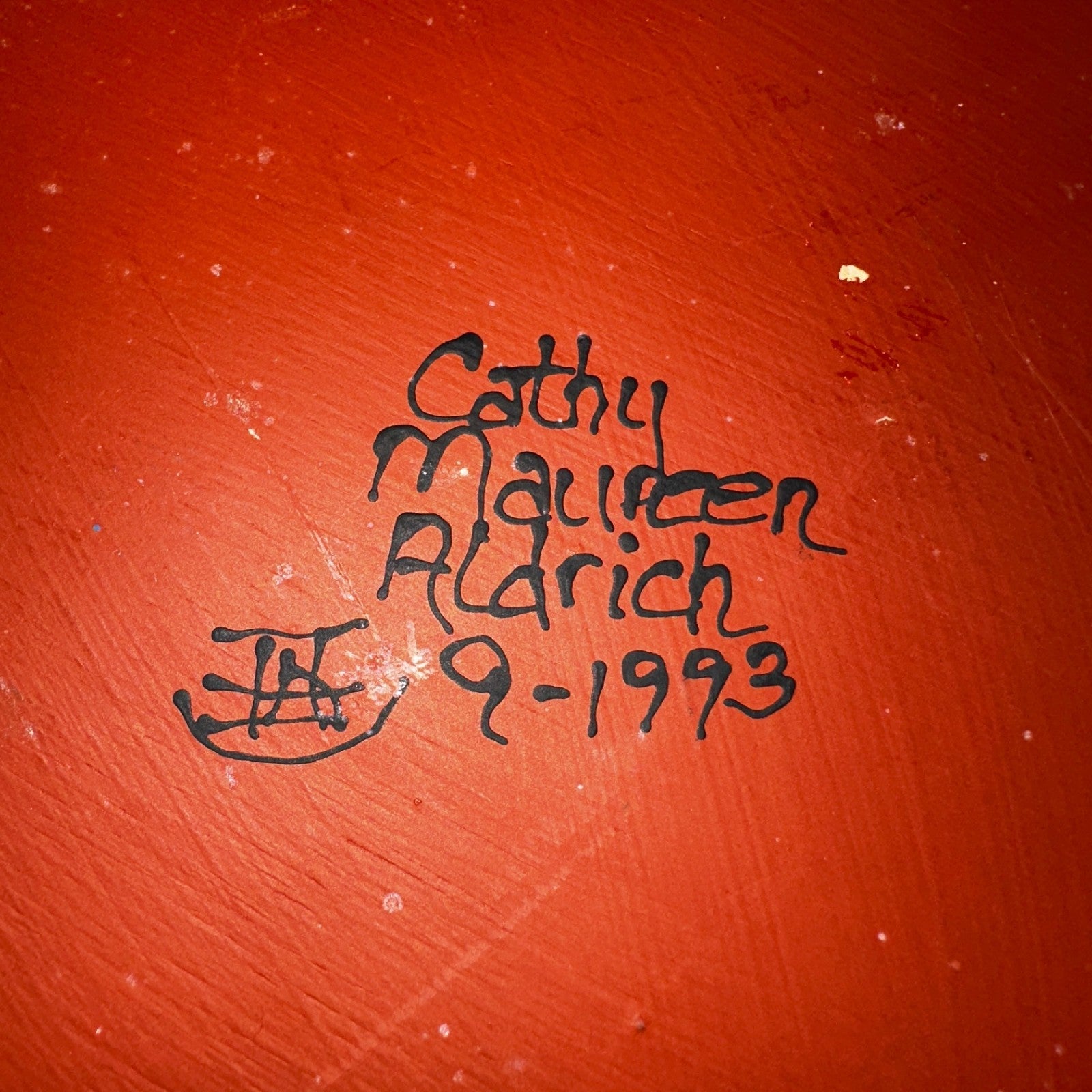 1993 Signed Studio Pottery Plate Bowl Set Cathy Maureen Aldrich Red Wood Art 90s