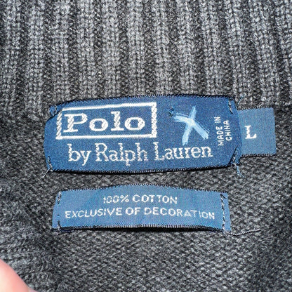 Polo Ralph Lauren Sweater VTG L Gray Cotton Long Sleeve Mock Neck Quarter Zip