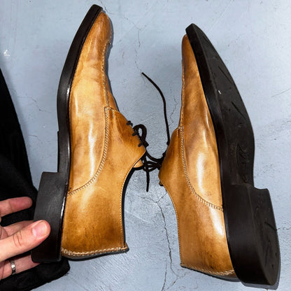 Michael Toschi Mario Men's Lace-up Brown Leather Shoes 8.5 Long Toe Classy