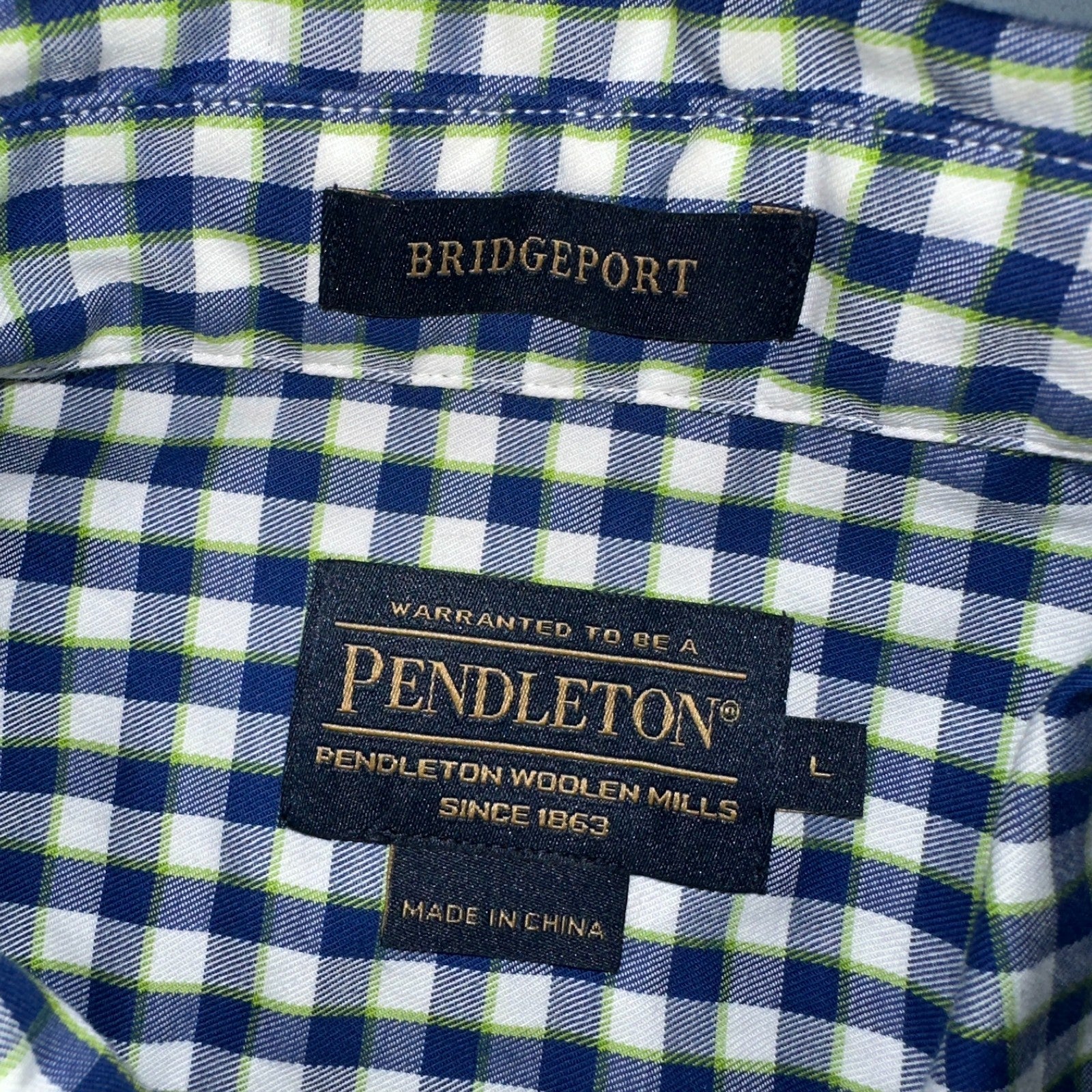 Pendleton Bridgeport Shirt Men's Size L Blue Lime Check Long Sleeve Button Down