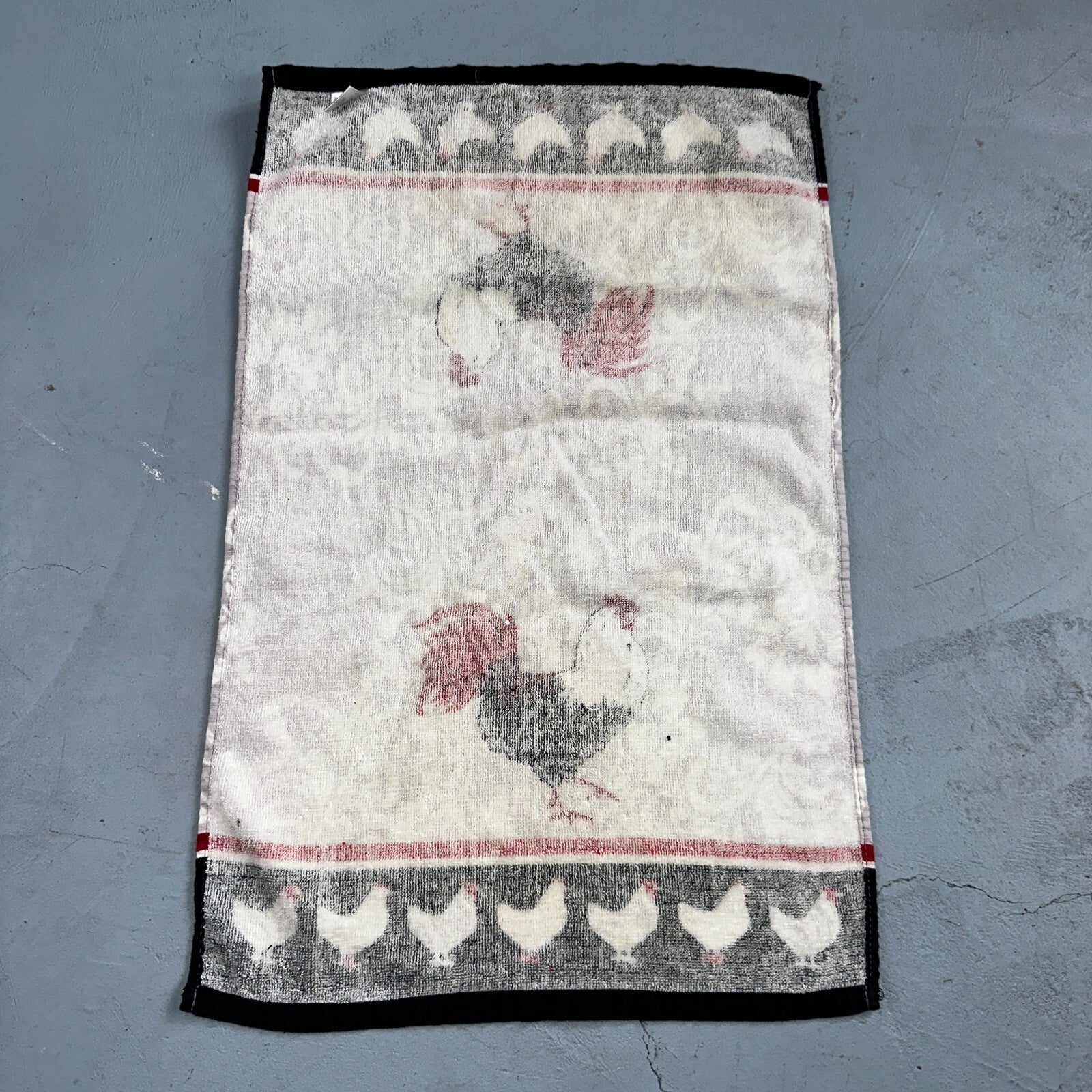 Kitchen Dish Towel Woven Design Rooster, Red Cotton Cute Chickens