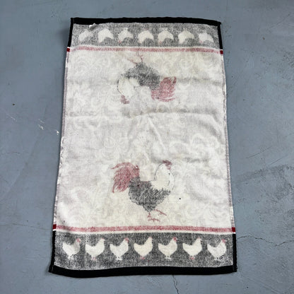Kitchen Dish Towel Woven Design Rooster, Red Cotton Cute Chickens