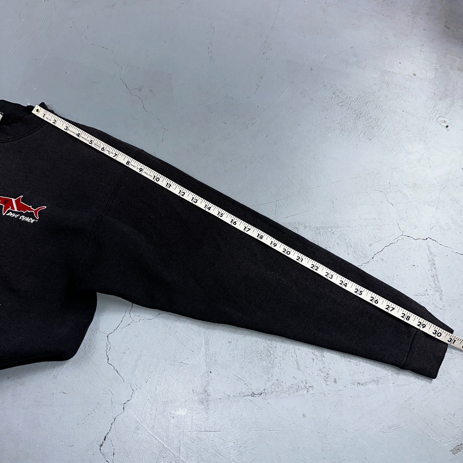 Oneita Shark Sweatshirt L 1990s VTG Crewneck Dive Swim Black Ocean Rap Fish