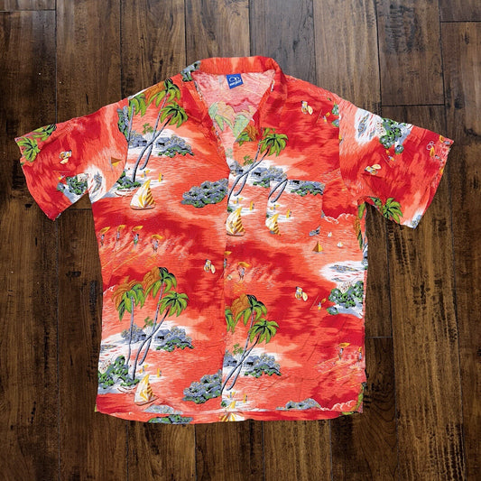 VTG OCEAN PACIFIC OP SHIRT HAWAIIAN ALOHA Rare 80s 70s Red All Over Print Crazy
