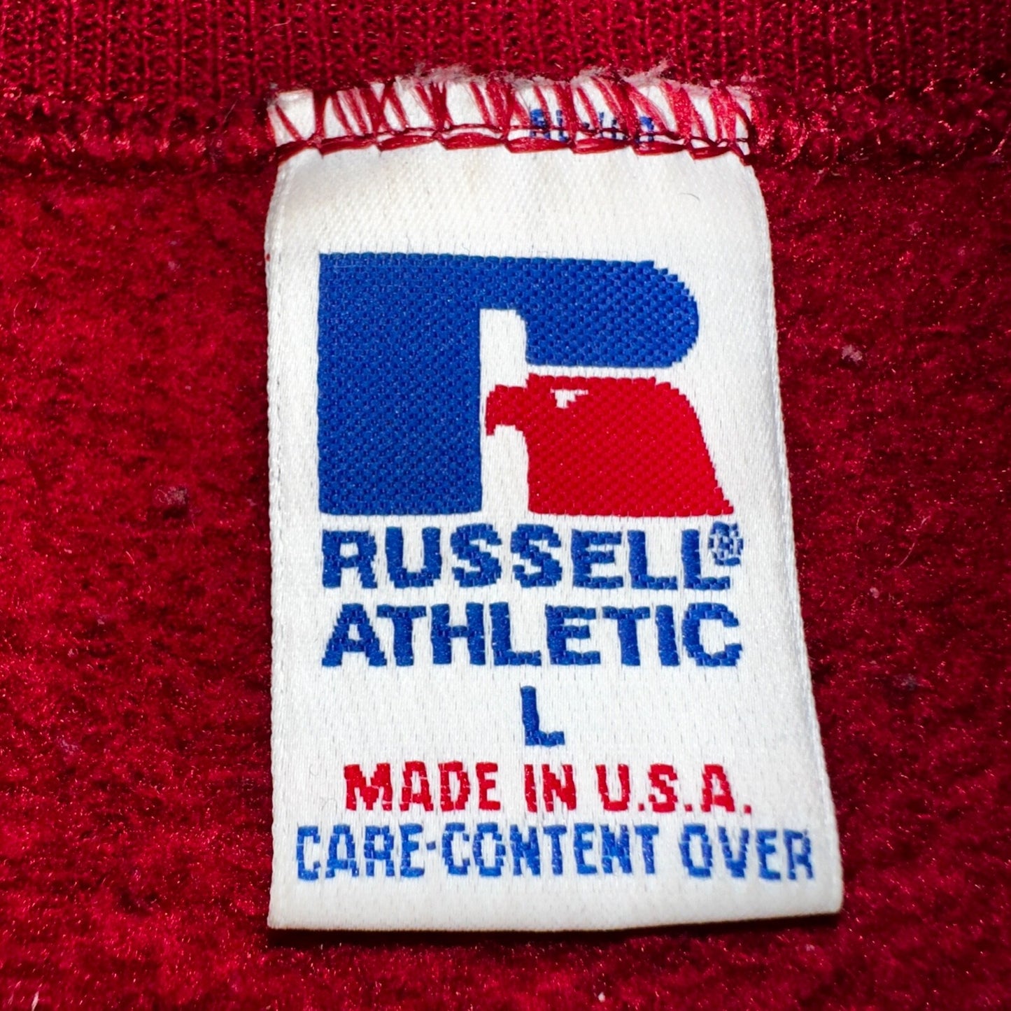 Russell Athletic USA L Sweatshirt 90s VTG Crewneck Red Basic Blank Essential