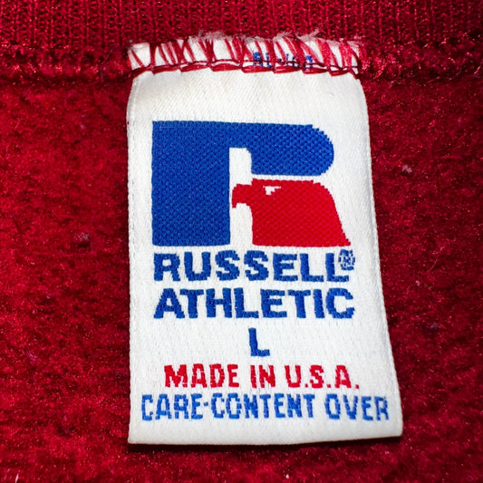 Russell Athletic USA L Sweatshirt 90s VTG Crewneck Red Basic Blank Essential