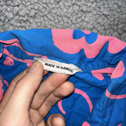 Vintage 50s Hawaiian Aloha Print Shirt Rockabilly Honolulu 60s Button USA Pink