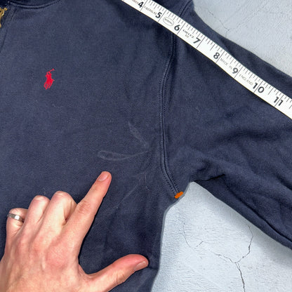 Polo Ralph Lauren Sweater VTG M Blue Cotton Long Sleeve Mock Neck Quarter Zip