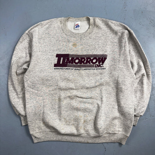 Tomorrow II Morrow Sweatshirt 90s VTG Crewneck USA Gray Construction 2XL Jerzees
