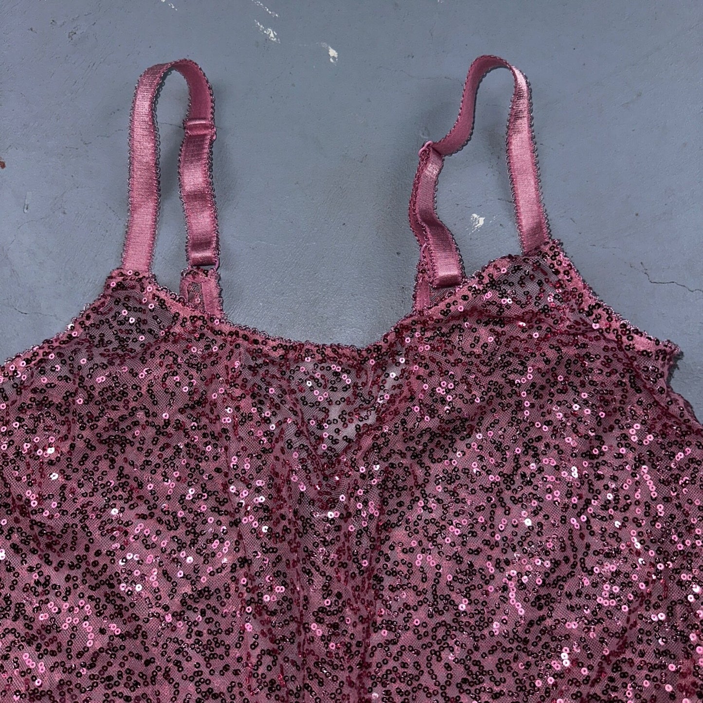 Passion Forever Nightie Gown Women XL Pink Sparkly Sequin Mesh Sleep Dress