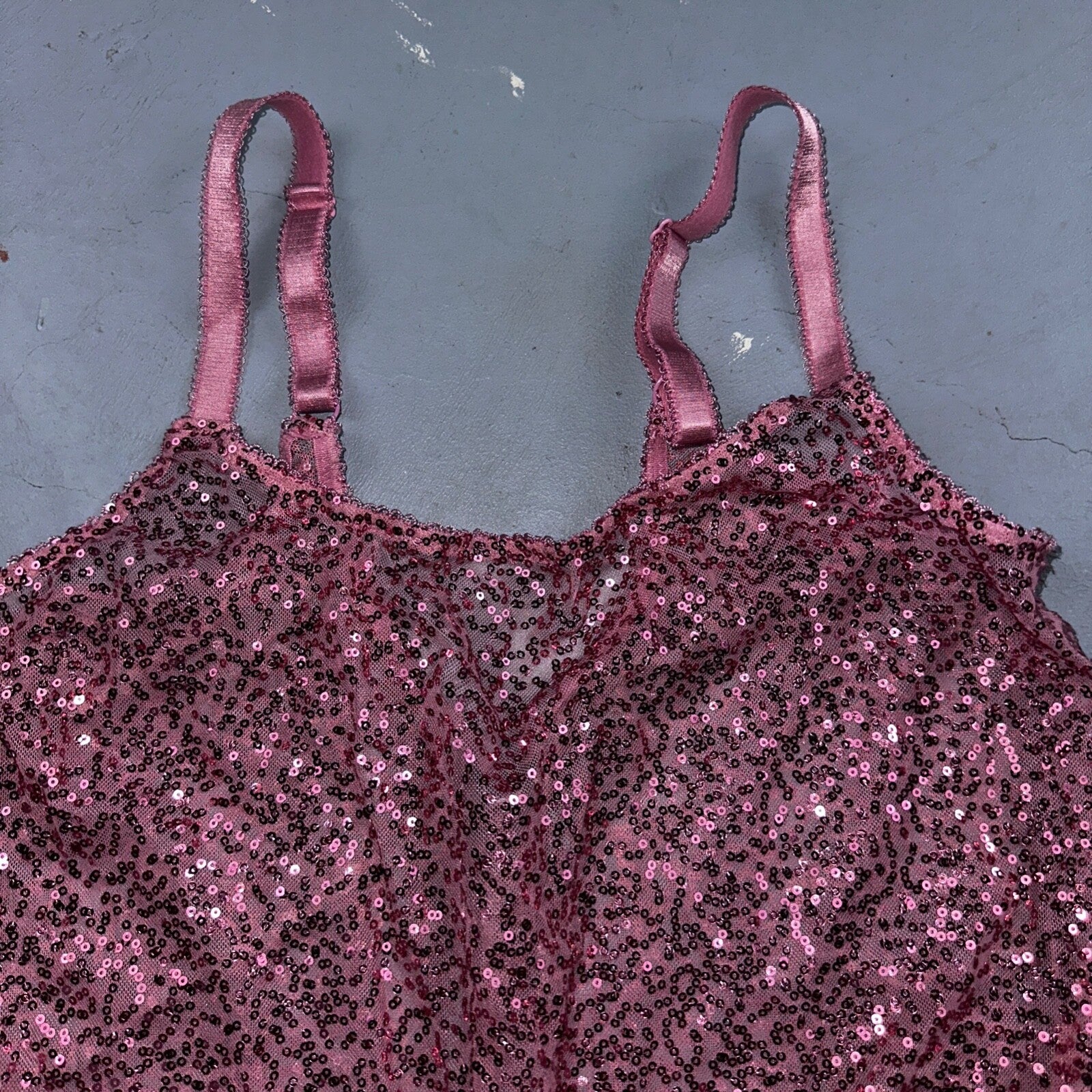 Passion Forever Nightie Gown Women XL Pink Sparkly Sequin Mesh Sleep Dress