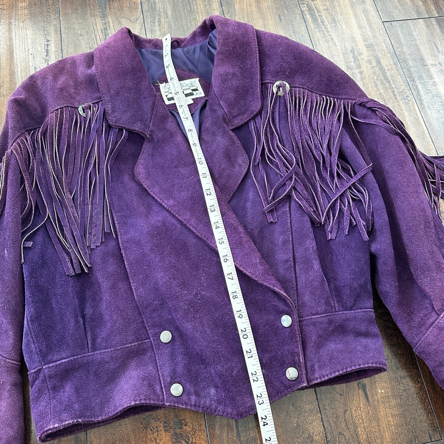 VTG Yearbook 1980s Suede Leather Jacket Purple Tassels Cowgirl Cowboy 80s 70s