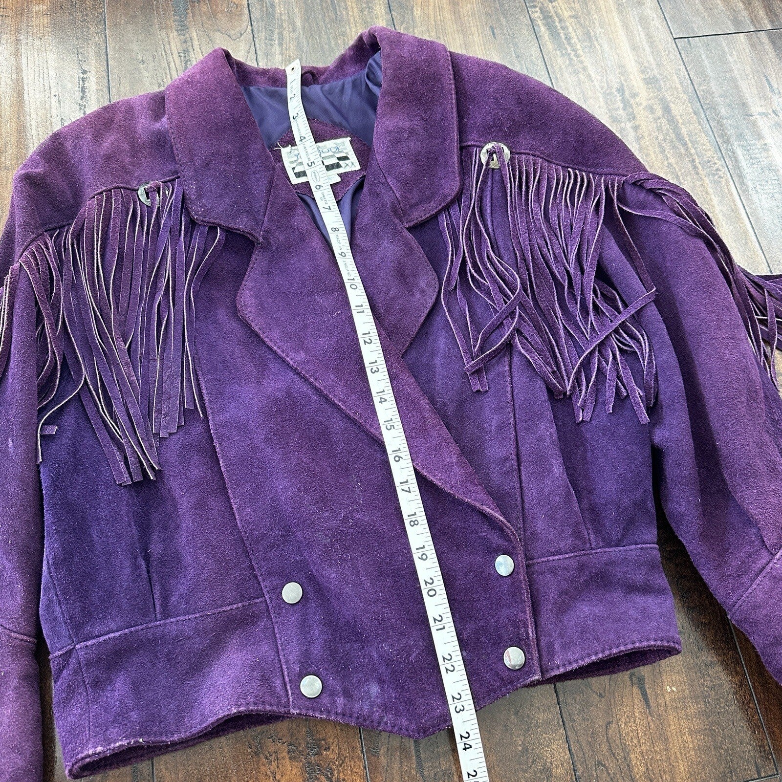 VTG Yearbook 1980s Suede Leather Jacket Purple Tassels Cowgirl Cowboy 80s 70s