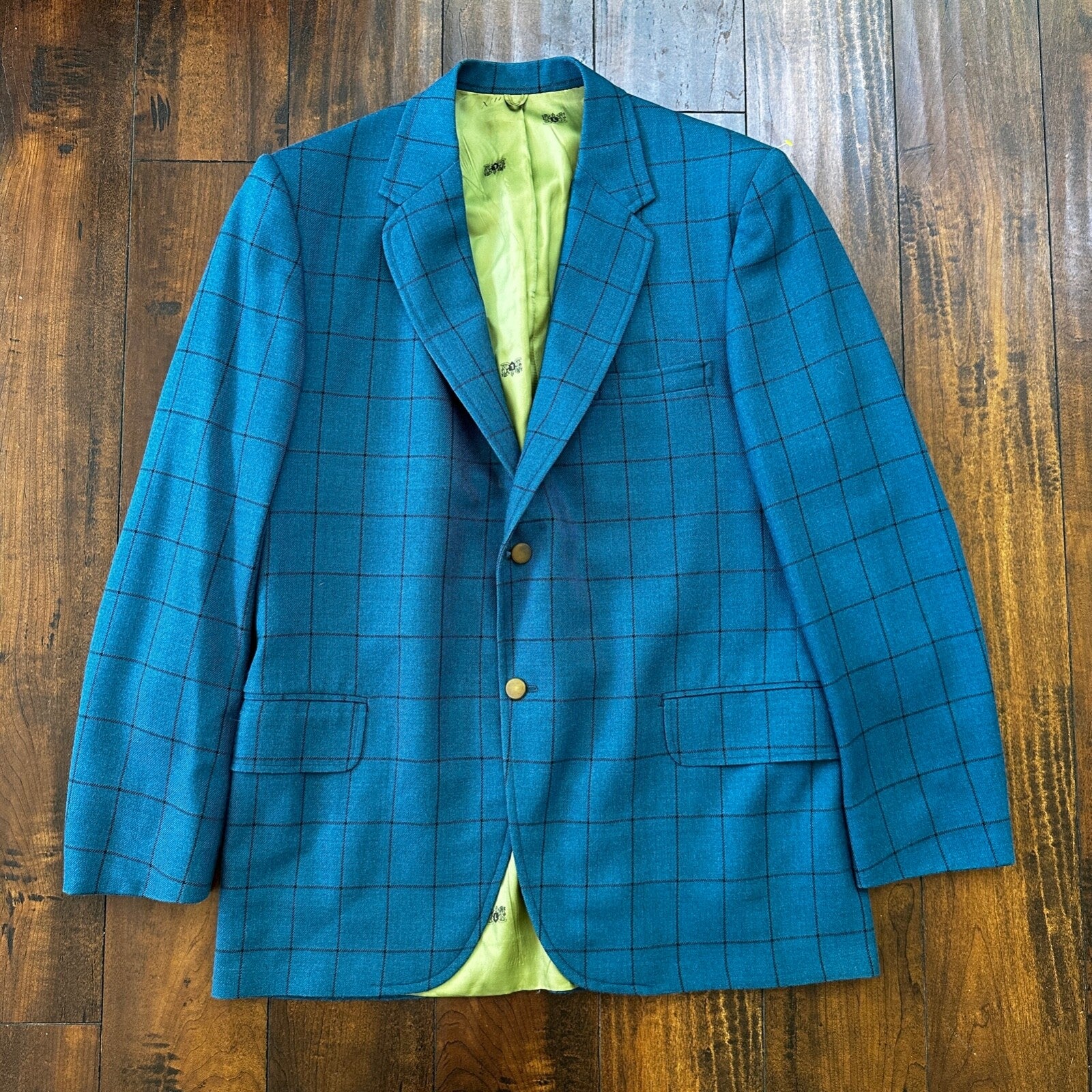 1960s 1970s Blue Pinstripe VTG Suit Jacket Sportcoat 42 Wool Checker Rockabilly