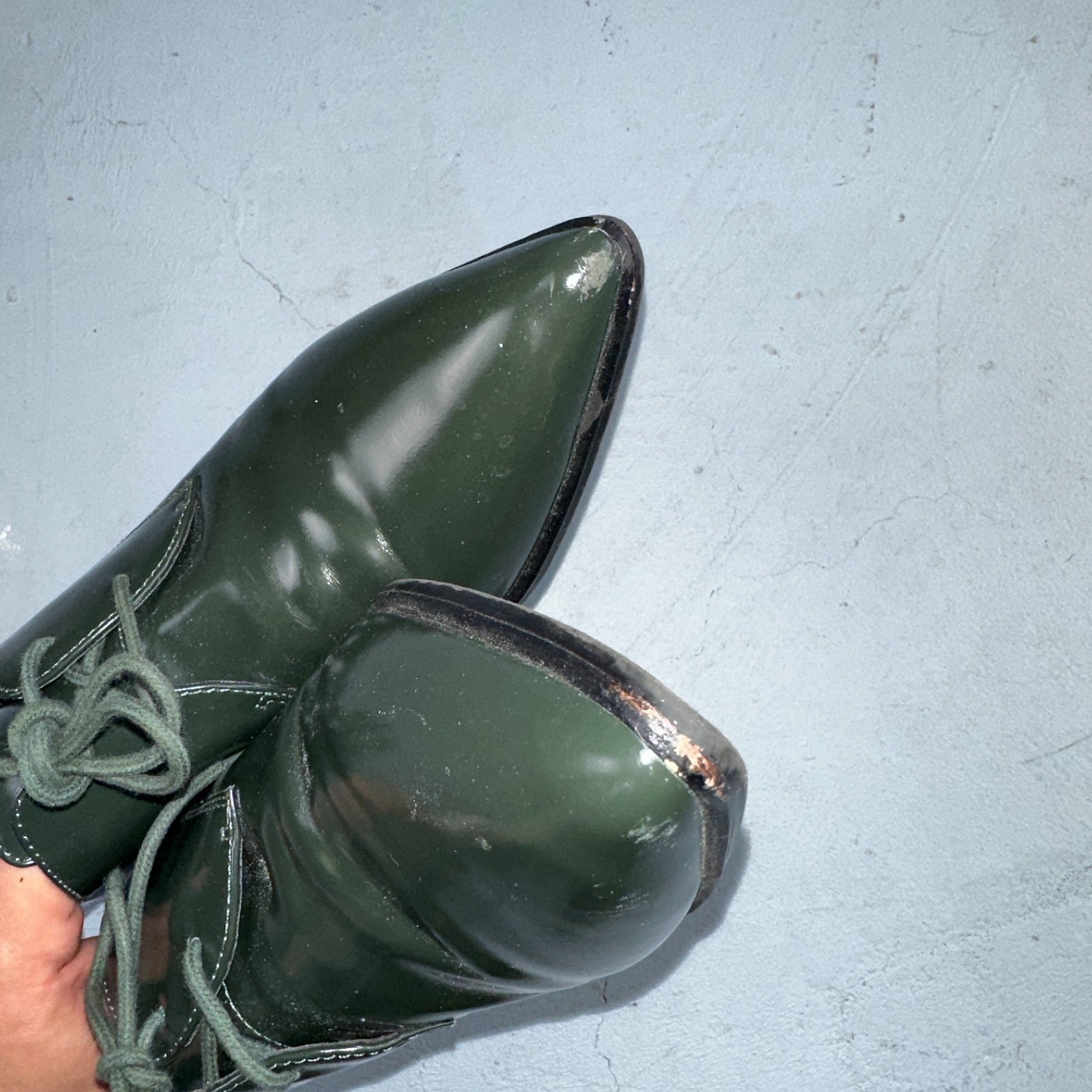 Marc Fisher Women's 10 Green Patent Leather Dress Shoes Boots Heel LACE MLETTA