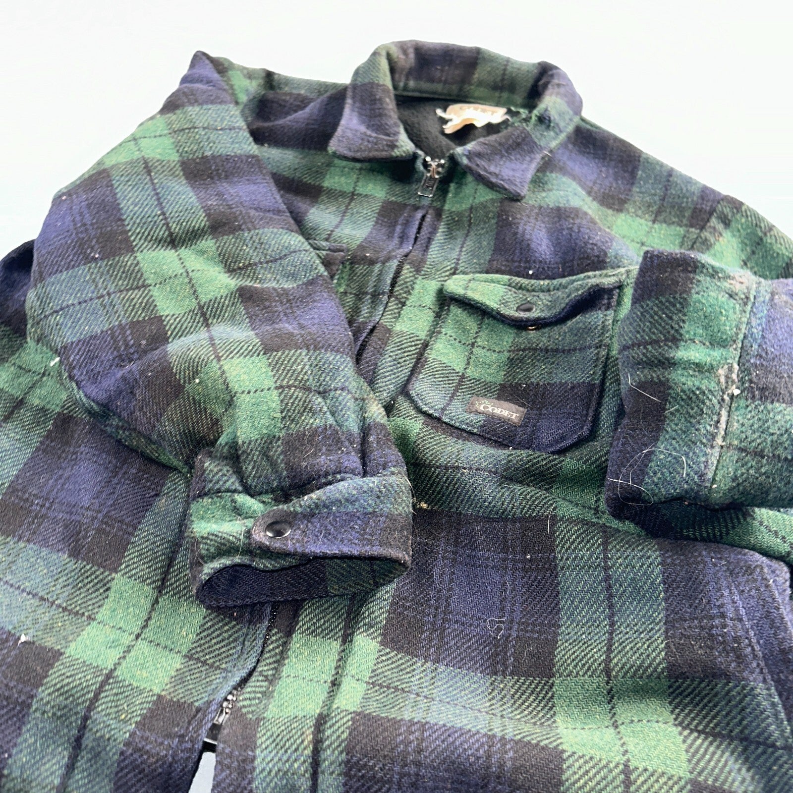 Vintage Codet Mens Shirt Jacket Plaid Blue Green Mackinaw Wool Shacket Size L