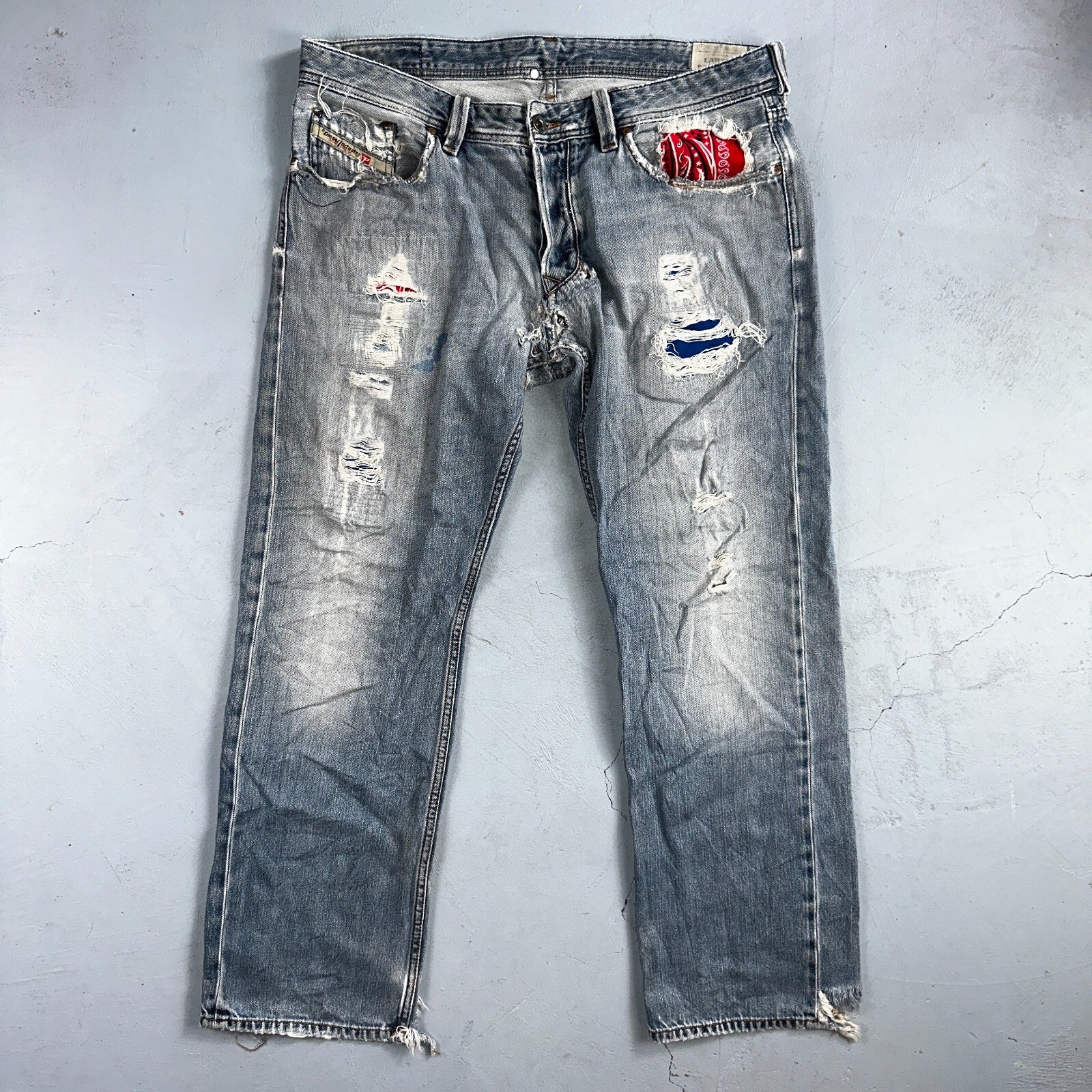 Diesel Larkee Bootcut Stretch Jeans Mens 36x30 Blue Straight 008M2 Whisker Italy