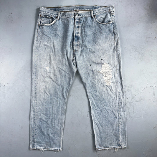 Levis 501 Vintage Y2K XX Straight Leg Jeans Rips Blue Light Wash 46x32 Act 42x28