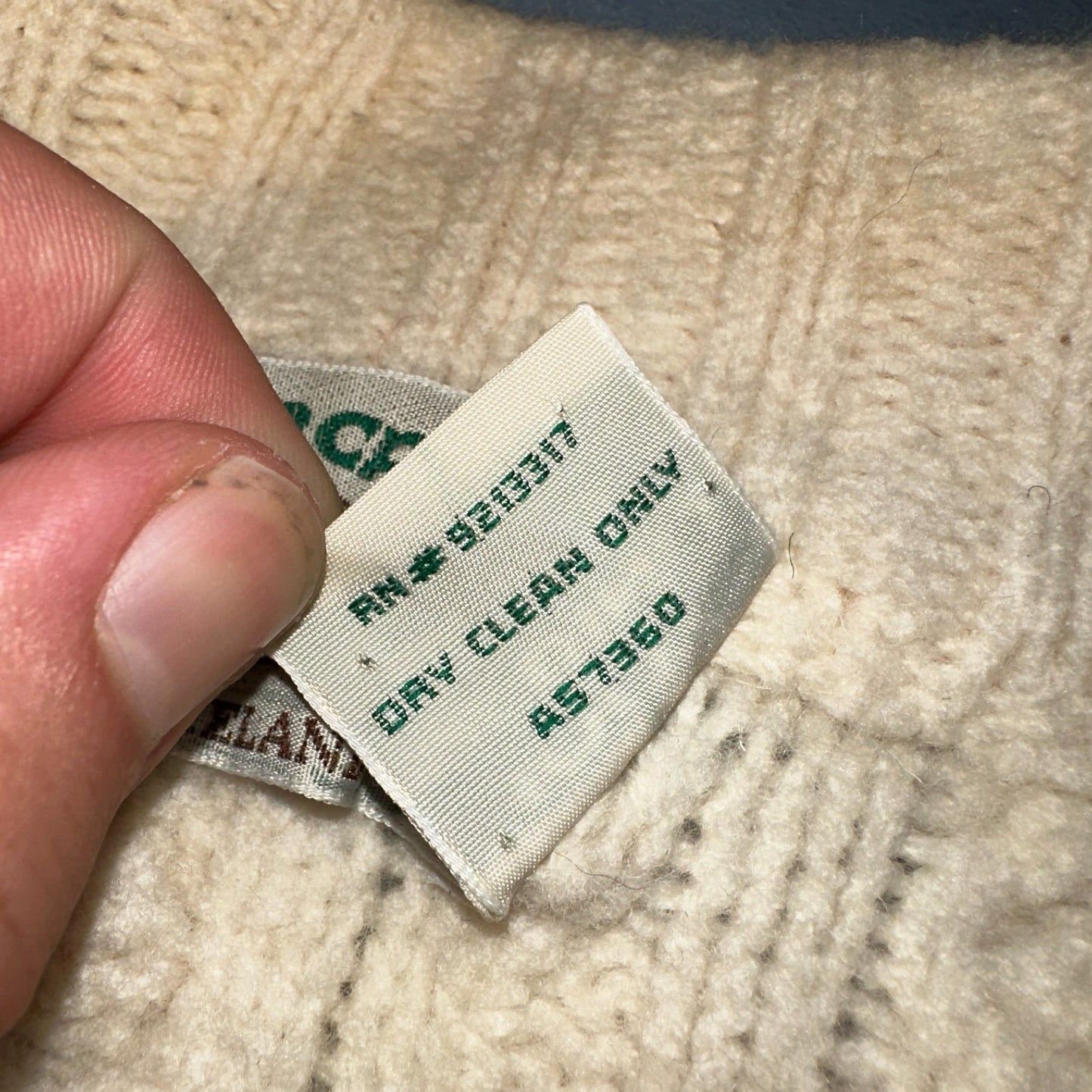 Aran Crafts Ireland Ivory Merino Wool Cable Knit Fisherman Sweater XL 1/4 VTG