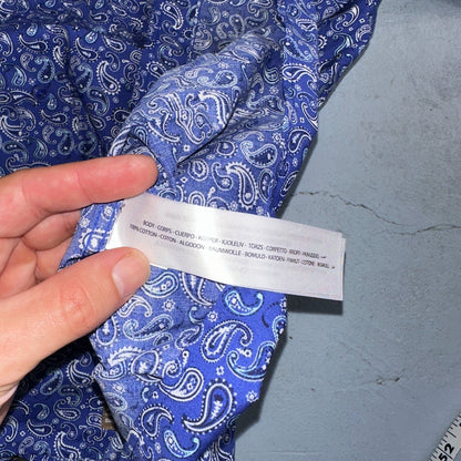 Ariat Button-Down Short Sleeve Shirt Size Large Blue Paisley 100% Cotton Casual