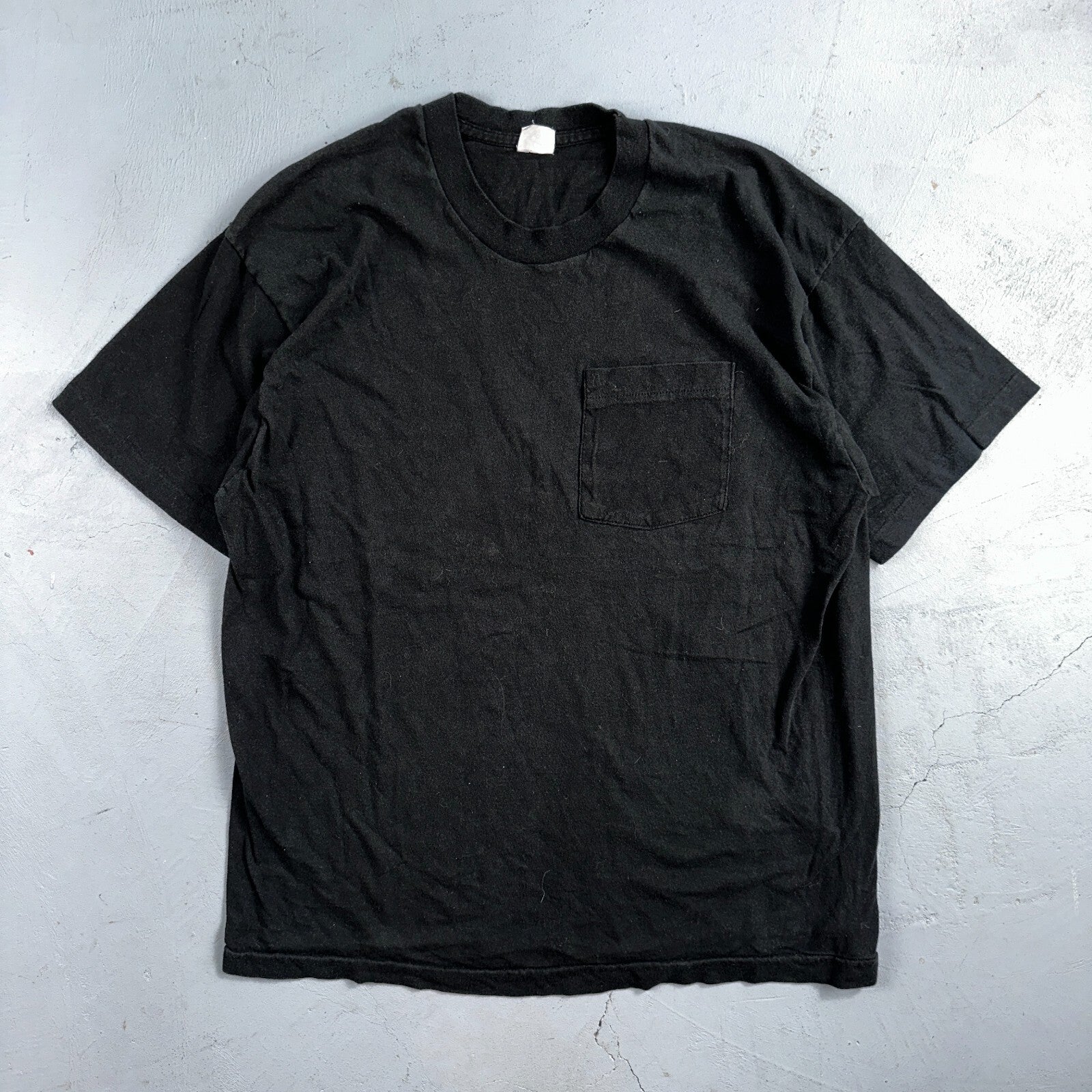 Black Blank 80s Selvedge Pocket VTG T Shirt 1980s 70s Basic Simple No Prints
