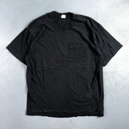 Black Blank 80s Selvedge Pocket VTG T Shirt 1980s 70s Basic Simple No Prints