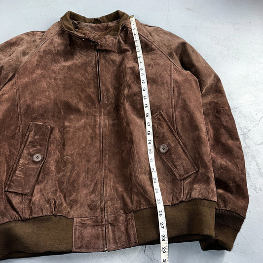 Vintage 90s Suede Leather Brown Bomber Jacket XL Retro Aviator Landing Leather