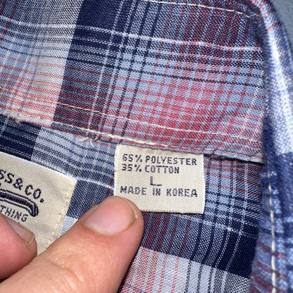 Levis VTG 1980s Pearl Snap Button Shirt Mens L Plaid 80s Cowboy Shirt Korea SS
