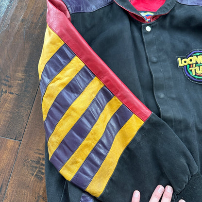 VTG 1992 Jeff Hamilton Looney Tunes Leather Canvas Jacket XL 90s Rap Cartoon Art