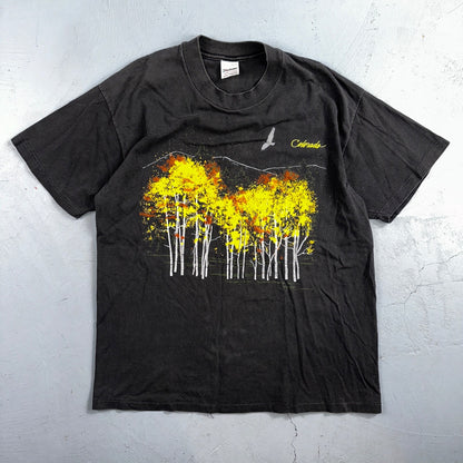 Colorado Nature Trees Autumn VTG T Shirt 80s Stedman Black Graphic Single Stitch