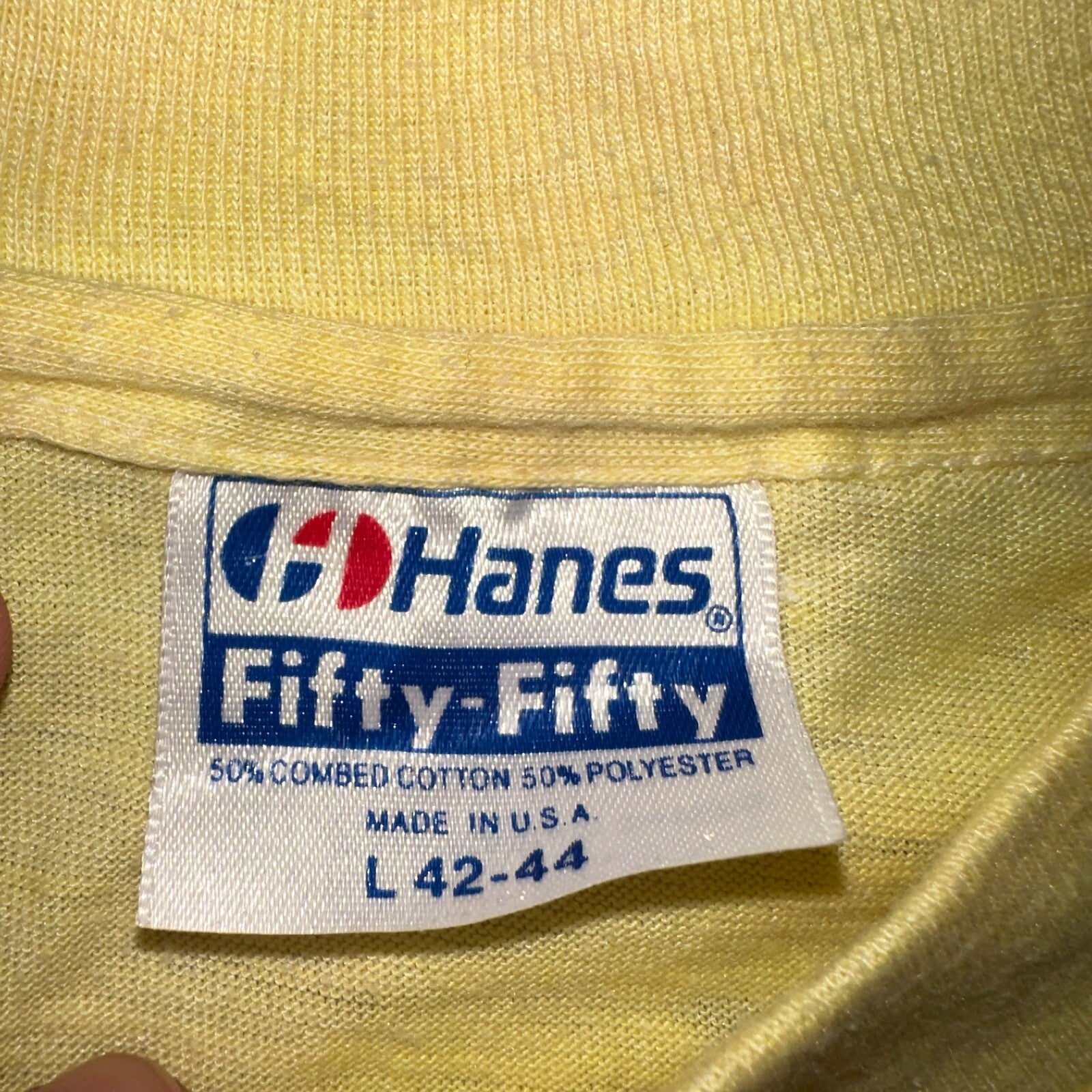 Hanes Bogeys VTG T Shirt Single Stitch Yellow Art Promo Large Classic Fun 50