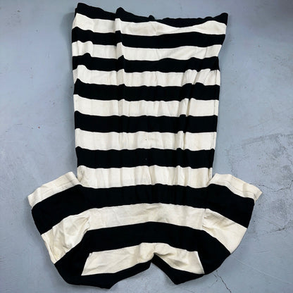 Black White Striped Midi Sweater Dress Round Neck Vintage Y2K Cool Pocket Front