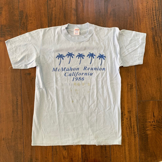 McMahon California Vintage T Shirt 1986 Blue 86 Coast Travel Reunion Palm Trees